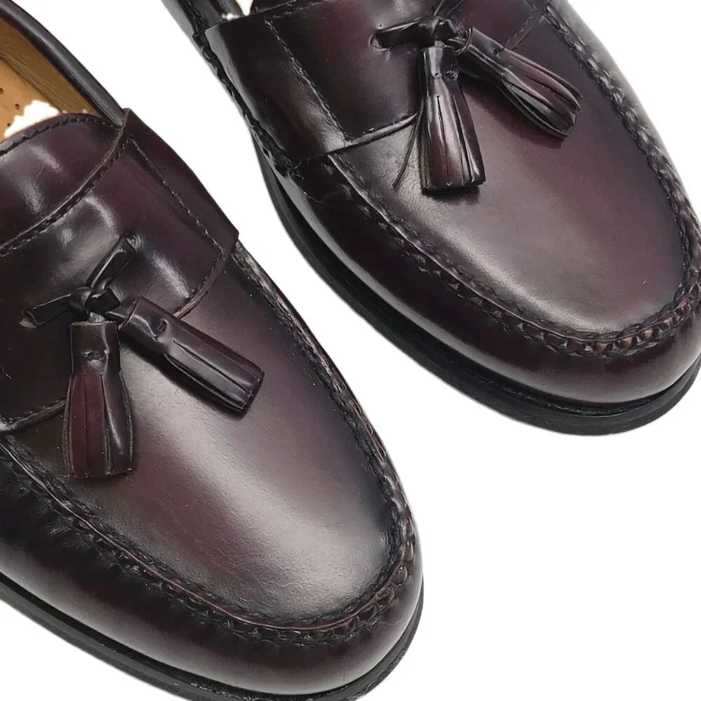 Johnston & Murphy Shoe Penny Loafers Men Sz 9.5 M Burgundy Sheepskin Tassled